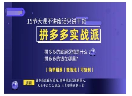 朋哥电商(拼多多实战派),15节大课不讲废话只讲干货,简单粗暴 能落地 可复制-阳知网创资源库