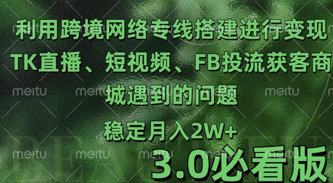 利用跨境电商网络及搭建TK直播、短视频、FB投流获客以及商城遇到的问题进行变现3.0必看版【揭秘】-阳知网创资源库