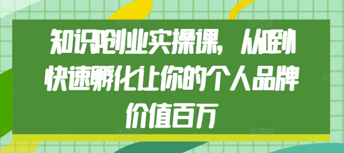 知识IP创业实操课,从0到1快速孵化让你的个人品牌价值百万-阳知网创资源库