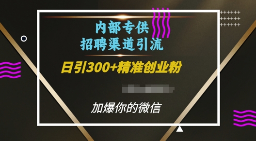 内部招聘渠道日引流300+创业粉,加爆你的微信【揭秘】-阳知网创资源库