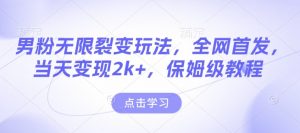 男粉无限裂变玩法,全网首发,当天变现2k+,保姆级教程【永久更新】【揭秘】-阳知网创资源库