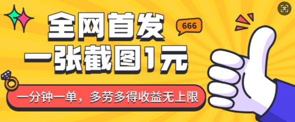 全网首发,一张截图1块钱,一分钟一单,多劳多得,收益无上限-阳知网创资源库