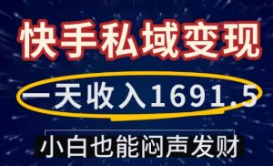 一天收入1691.5,快手私域变现,小白也能闷声发财-阳知网创资源库
