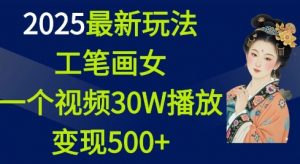 2025最新玩法，工笔画美女，一个视频30万播放变现500+-阳知网创资源库