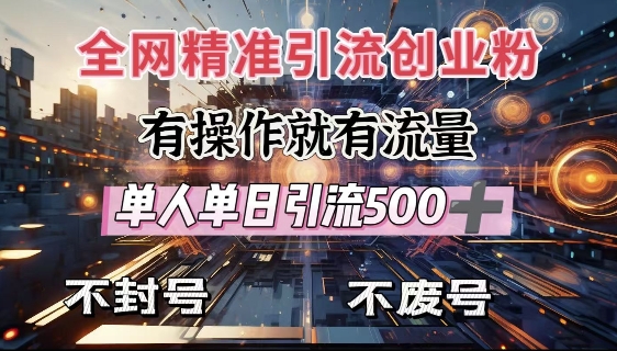 全网独家引流创业粉,有操作就有流量,单人单日引流500+,不封号、不费号-阳知网创资源库