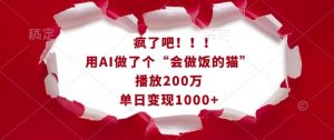 疯了吧!用AI做了个“会做饭的猫”,播放200万,单日变现1k-阳知网创资源库