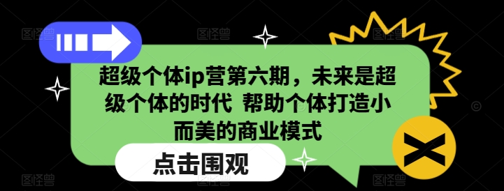 超级个体ip营第六期,未来是超级个体的时代 帮助个体打造小而美的商业模式-阳知网创资源库