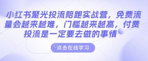 小红书聚光投流陪跑实战营,免费流量会越来越难,门槛越来越高,付费投流是一定要去做的事情-阳知网创资源库