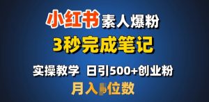 首推:小红书素人爆粉,3秒完成笔记,日引500+月入过W-阳知网创资源库