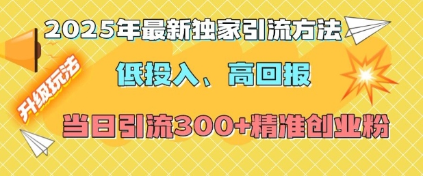2025年最新独家引流方法,低投入高回报?当日引流300+精准创业粉-阳知网创资源库