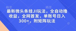 最新微头条挂JI玩法，全自动撸收益，全网首发，单账号日入300+，附矩阵玩法【揭秘】-阳知网创资源库