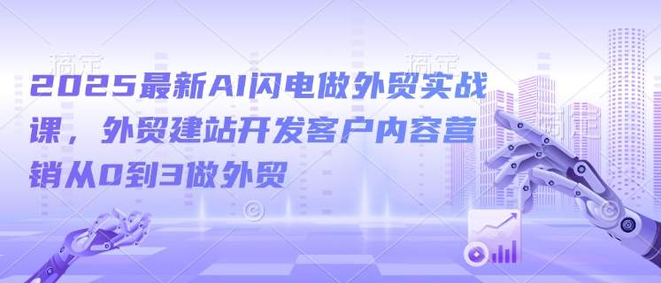 2025最新AI闪电做外贸实战课,外贸建站开发客户内容营销从0到3做外贸-阳知网创资源库