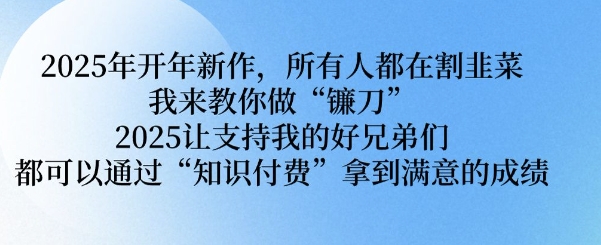 2025年开年新作,所有人都在割韭菜,我来教你做“镰刀” 2025让支持我的好兄弟们都可以通过“知识付费”拿到满意的成绩【揭秘】-阳知网创资源库