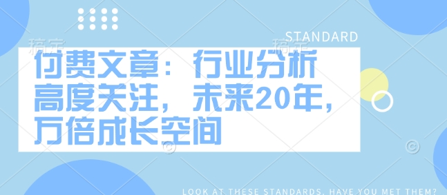 付费文章:行业分析 高度关注,未来20年,万倍成长空间-阳知网创资源库