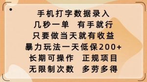 手机打字数据录入,几秒一单,有手就行,只要做当天就有收益,暴力玩法一天低保2张-阳知网创资源库