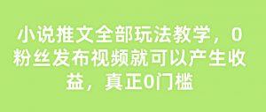 小说推文全部玩法教学,0粉丝发布视频就可以产生收益,真正0门槛-阳知网创资源库