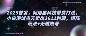 2025首发，利用黑科技带货打法，小白测试当天卖出3612利润，矩阵玩法+无限账号【揭秘】-阳知网创资源库