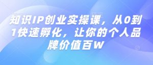知识IP创业实操课,从0到1快速孵化,让你的个人品牌价值百W-阳知网创资源库
