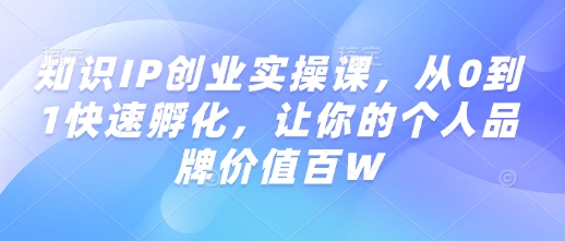 知识IP创业实操课,从0到1快速孵化,让你的个人品牌价值百W-阳知网创资源库