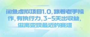 闲鱼虚拟项目1.0,跟着老手操作,有执行力,3-5天出收益,做离变现最近的赛道-阳知网创资源库