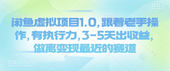闲鱼虚拟项目1.0,跟着老手操作,有执行力,3-5天出收益,做离变现最近的赛道-阳知网创资源库