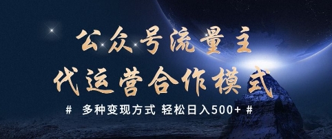 公众号流量主代运营  多种变现方式 轻松日入5张【揭秘】-阳知网创资源库