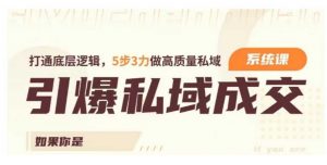 引爆私域成交力系统课,打通底层逻辑,5步3力做高质量私域-阳知网创资源库
