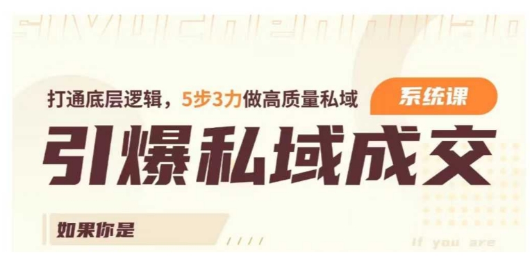 引爆私域成交力系统课,打通底层逻辑,5步3力做高质量私域-阳知网创资源库