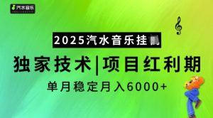 2025汽水音乐挂JI，独家技术，项目红利期，稳定月入5k【揭秘】-阳知网创资源库