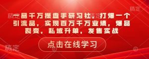 一品千万操盘手研习社，打爆一个引流品，实现百万千万业绩，爆品裂变，私域升单，发售实战-阳知网创资源库