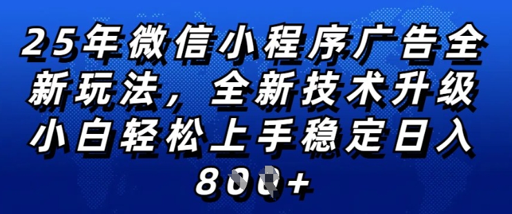2025年微信小程序全新玩法纯小白易上手,稳定日入多张,技术全新升级,全网首发【揭秘】-阳知网创资源库
