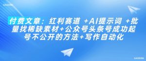 付费文章:红利赛道 +AI提示词 +批量找稀缺素材+公众号头条号成功起号不公开的方法+写作自动化-阳知网创资源库