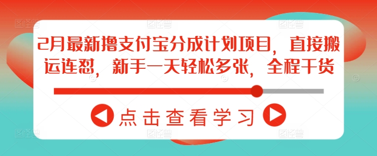 2月最新撸支付宝分成计划项目,直接搬运连怼,新手一天轻松多张,全程干货-阳知网创资源库