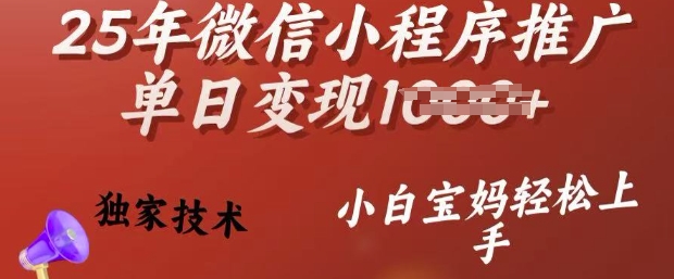 25年微信小程序推广单日变现多张,独家技术,小白宝妈轻松上手【揭秘】-阳知网创资源库