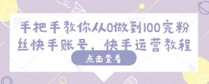 手把手教你从0做到100完粉丝快手账号，快手运营教程-阳知网创资源库