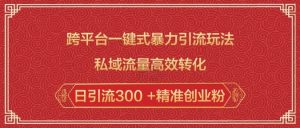 跨平台一键式暴力引流玩法,私域流量高效转化日引流300 +精准创业粉-阳知网创资源库