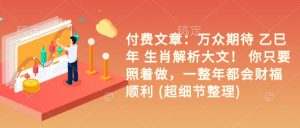 付费文章:万众期待 乙巳年 生肖解析大文! 你只要照着做,一整年都会财福顺利 (超细节整理)-阳知网创资源库