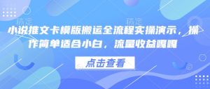 小说推文卡模版搬运全流程实操演示,操作简单适合小白,流量收益嘎嘎-阳知网创资源库
