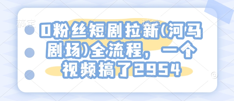 0粉丝短剧拉新(河马剧场)全流程,一个视频搞了2954-阳知网创资源库
