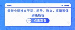 最新小说推文干货，起号，选文，实操等保姆级教程-阳知网创资源库