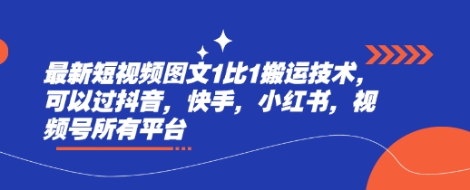 最新短视频图文1比1搬运技术,可以过抖音,快手,小红书,视频号所有平台-阳知网创资源库