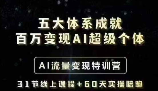 五大体系成就百万变现AI超级个体- AI流量变现特训营,一步一步教你一个人怎么年入百W-阳知网创资源库