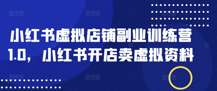 小红书虚拟店铺副业训练营1.0,小红书开店卖虚拟资料-阳知网创资源库