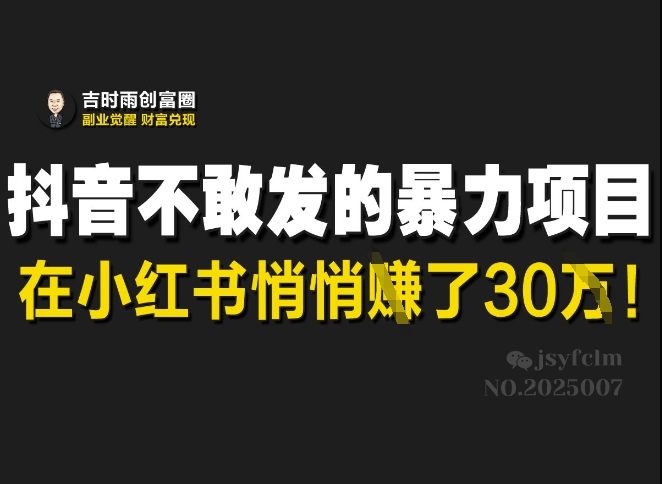 抖音不敢发的暴利项目,在小红书悄悄挣了30W-阳知网创资源库