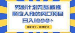 男粉计划无脑躺Z，顺应人性的风口项目，谁发谁火，加爆微信，日入多张【揭秘】-阳知网创资源库