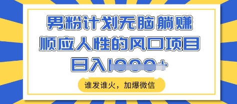 男粉计划无脑躺Z，顺应人性的风口项目，谁发谁火，加爆微信，日入多张【揭秘】-阳知网创资源库