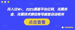 月入过W+,2025最新平台红利,无需本金、无需技术绑定账号就能自动收米-阳知网创资源库