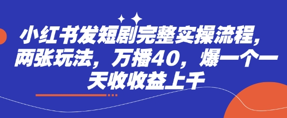 小红书发短剧完整实操流程,两张玩法,万播40,爆一个一天收收益上千-阳知网创资源库