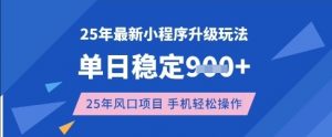25年3月最新小程序升级玩法,单日稳定收益数张,风口项目,一个手机轻松操作【揭秘】-阳知网创资源库