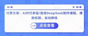 付费文章:AI时代来临!我用DeepSeek制作课程、爆款标题,自动挣钱-阳知网创资源库